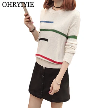 

OHRYIYIE Autumn Winter Striped Knitted Pullovers Women 2019 New Long Sleeve Warm Sweaters Female Tricot Jumper Tops Pull Femme