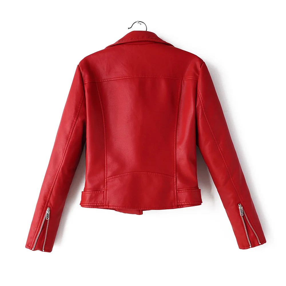 Осенняя черная и красная куртка из искусственной кожи, Женская байкерская куртка с длинными рукавами на молнии из искусственной кожи, уличная Женская мотоциклетная куртка