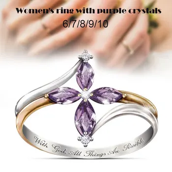 

Pretty Rings for Valentines' Day Rings for Women Lady Dual Color Faux Amethyst Cross Floral Ring Delicate Rings Gift TT@