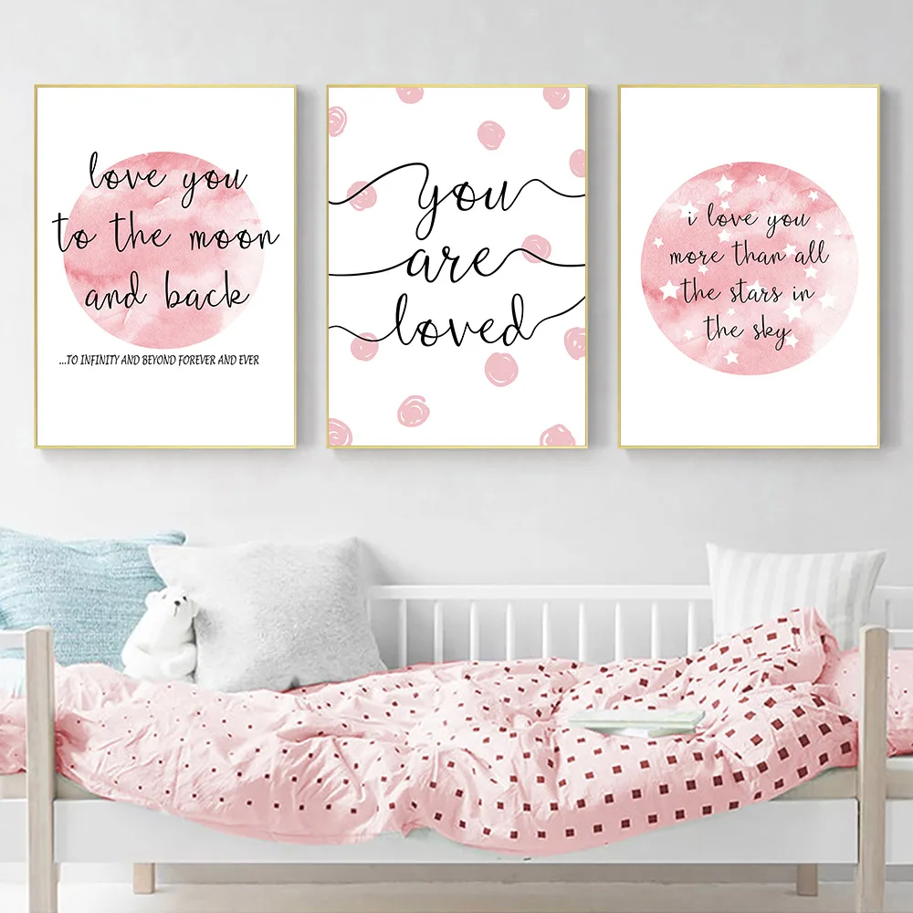 

Quotes Print Painting Pink Moon Stars Posters And Prints Nursery Canvas Art Posters Wall Painting For Baby Girl Bedroom Decor