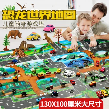 

CHILDREN'S Toy Game Mat 130*100 Dinosaur World Traffic Parking Lot jing ke with Small Car Small Animals