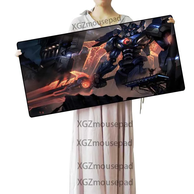 XGZ Customized Large Gaming Mouse Pad Black Lock Edge Anime Cool Metal Robot Computer Desk Mat Non-