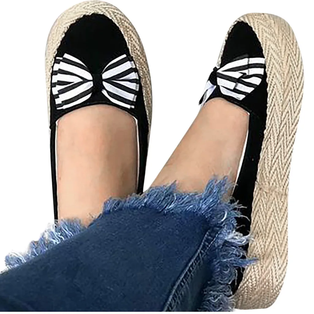 

striped platform loafers women lazy shoes butterfly-knot Platform Casual Students lazy shoes Rome large size single shoes