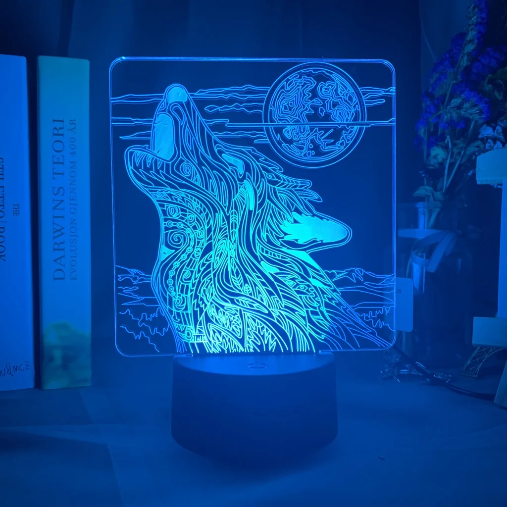 3d лампа, животное, волк, луна, Led, меняющий цвет, на батарейках, Ночной светильник, для декора комнаты, классный светодиодный Ночной светильник, Прямая поставка