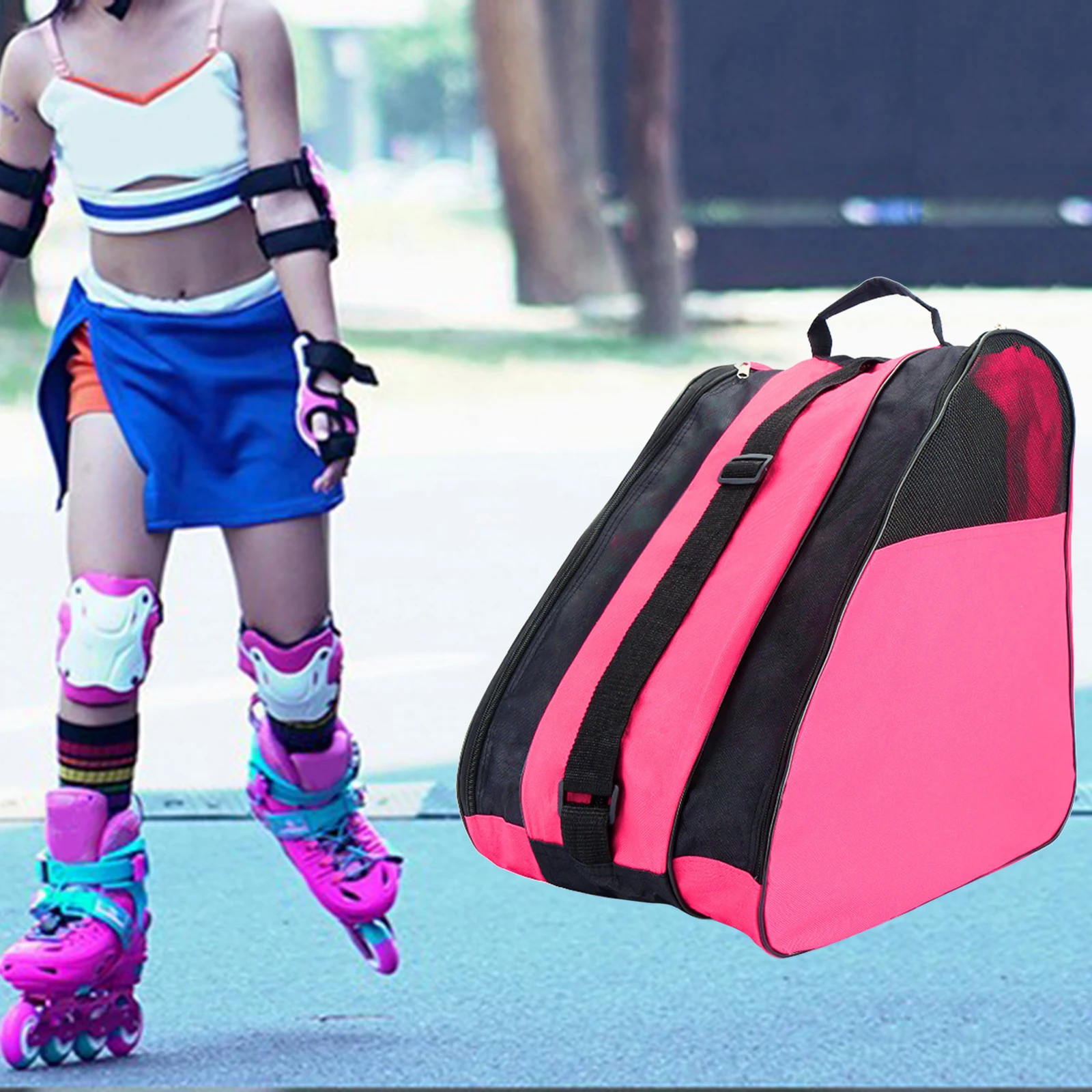 Roller Skate Carry Bag Inline Skates Storage Pouch Skating Shoes Holder Pink 