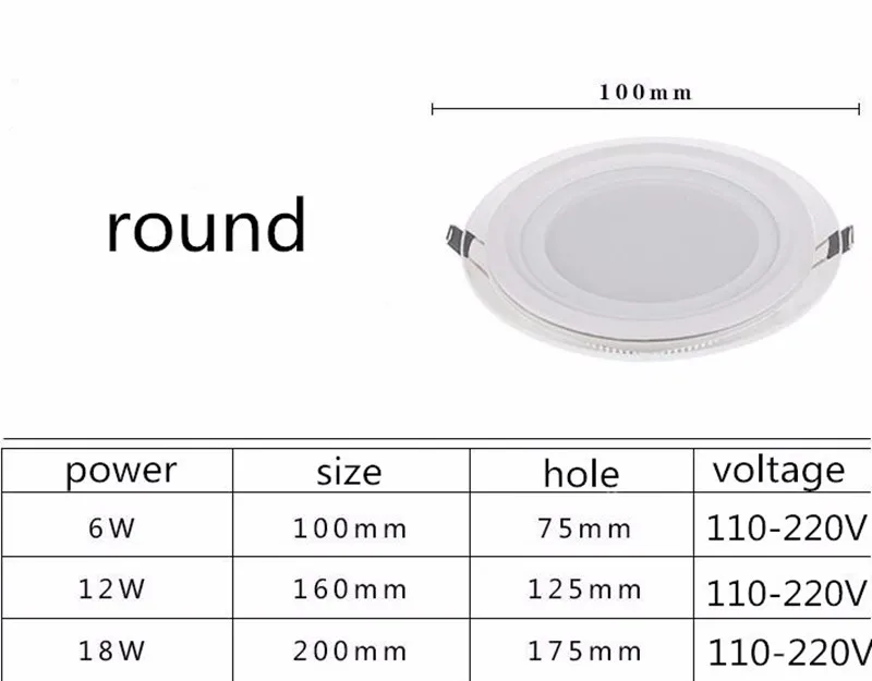 Super bright  glass square round ceiling recessed panel light LED spotlight AC110V 220V LED panel downlight ceiling light fixture