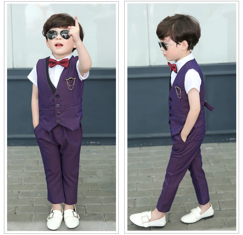 Dollplus/Новые летние комплекты из 3 предметов, жилет, штаны, рубашки костюмы для мальчиков официальный Детский костюм для мальчиков, Блейзер Свадебный костюм для мальчиков, одежда