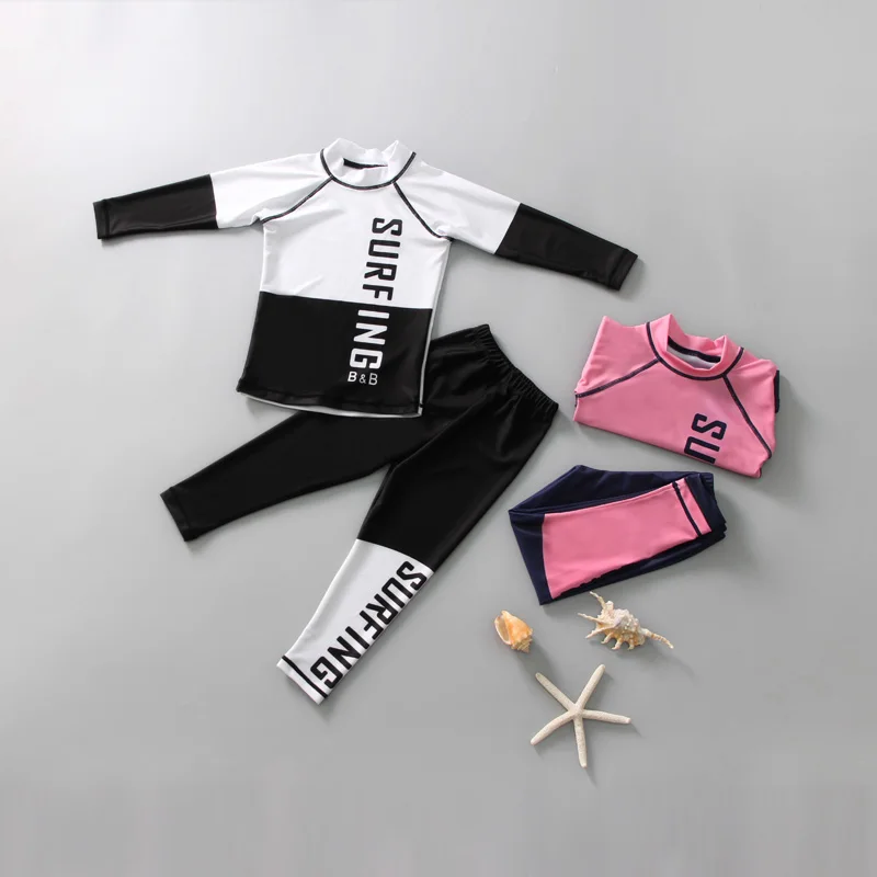 Boys and girls long sleeve swimsuits split trousers sunscreen quick-drying wetsuits for students children