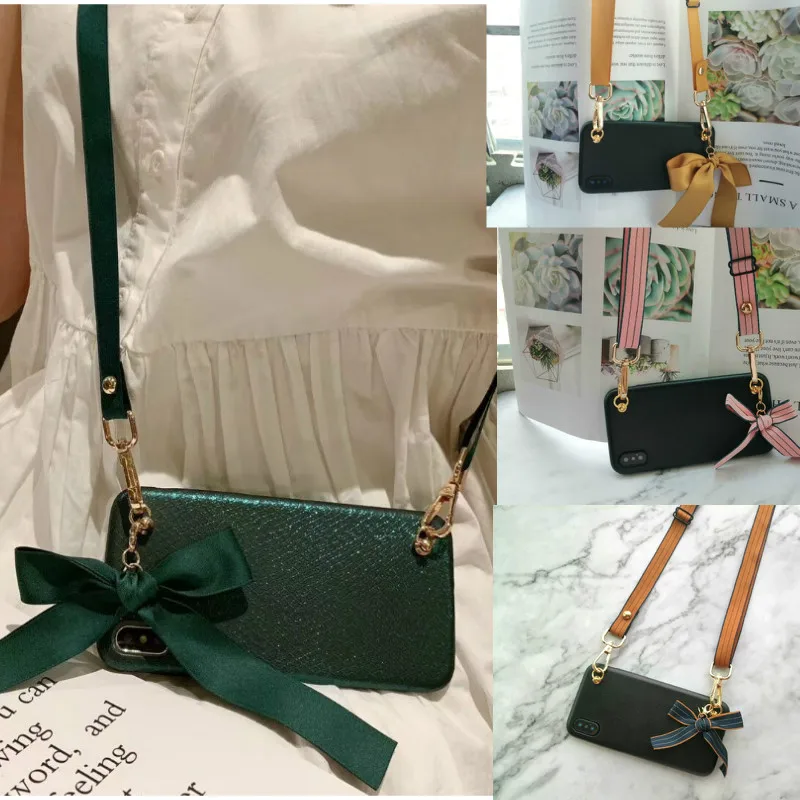 

Luxury bow cloth crossbody chain strap bag leather phone case for iphone XS MAX case for iphone XR X 6 6S 7 8 plus cases cover
