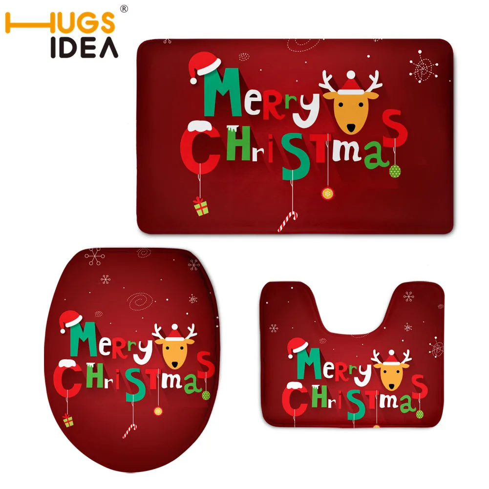 HUGSIDEA 3 шт. Merry Christmas крышка сиденья унитаза мягкий фланелевый Впитывающий Коврик для ванной набор Нескользящие u-образные туалетные коврики - Цвет: L476CP