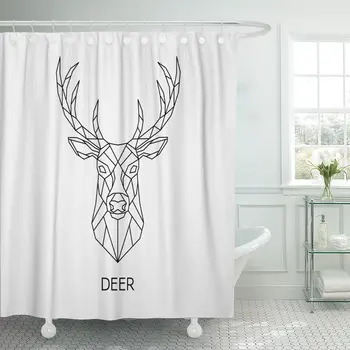 

Shower Curtain Christmas Abstract Polygonal The Head of Deer Geometric Linear Animal Reindeer Waterproof Polyester Fabric 72