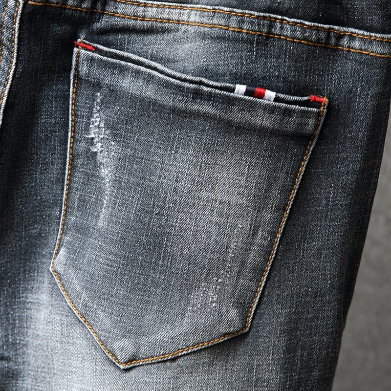 REPPUNK 2019 модные джинсовые штаны мужские хип-хоп с буквенным принтом эластичные мужские джинсы узкие брюки рваные джинсы для мужчин