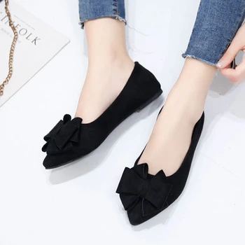 

Marlisasa Zapatos De Mujer Women Cute Black Slip on Bow Tie Office Flat Shoes Ladies Wine Red Comfort Spring Flats H5976