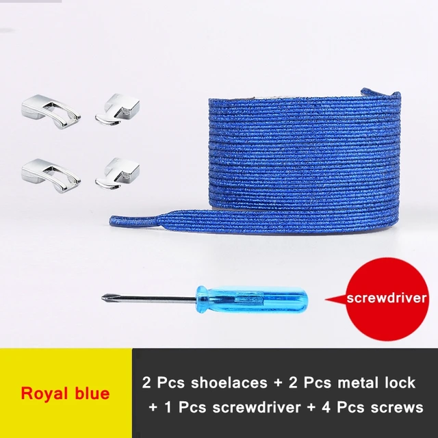 New Elastic Shoe Laces Fashion Metal Cross lock No Tie Shoelaces Suitable for all kinds of shoes child Adult flat Lazy Lace Royal blue