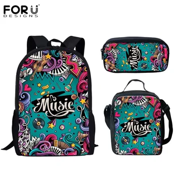 

FORUDESIGNS Music Note Sheet Pattern Girls Fashion Black Canvas Backpack Students 16 Inch Orthopedic Schoolbag for Kids Escolar