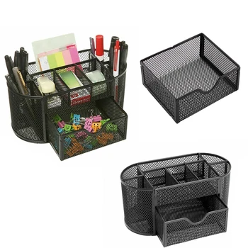 

Multifuction Stationery Desk Organizer Pen Holder Metal Mesh Desktop Office Pen Pencil Holder Study Storage Anti-Scratch Pads