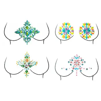 

Temporary Chest Tattoo Adhesive Sticker Elaborate Manufacture Prolonged Durable Party Body Art Rhinestones Crystal Decal