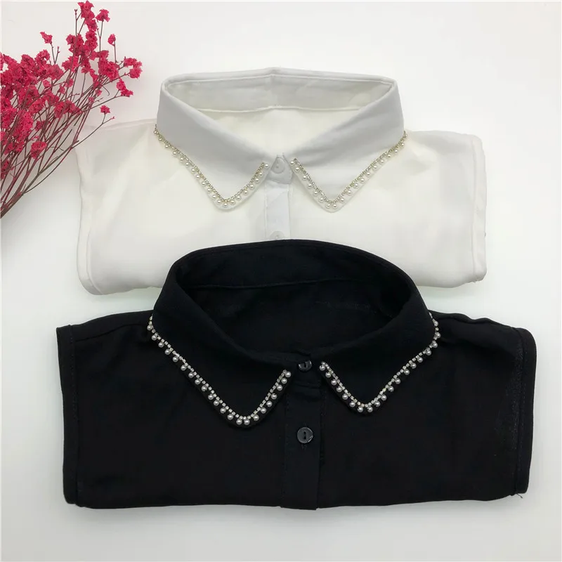 

2023 New Fake Collars Blouse Sweater Women White Black Handmade Beads Shirt Detachable False Collar Girls Necklace Nep Kraagie