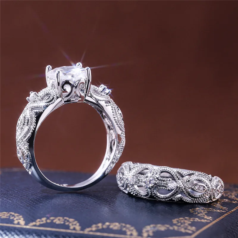 NEWBUY/2 шт./компл., серебряное кольцо с полым дизайном для женщин, обручальное кольцо AAA+ циркониевое кольцо CZ Femme Bijoux, ювелирные изделия для помолвки, Прямая поставка