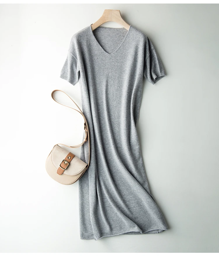 High-End Cashmere V- Neck Women Casual Long Knees