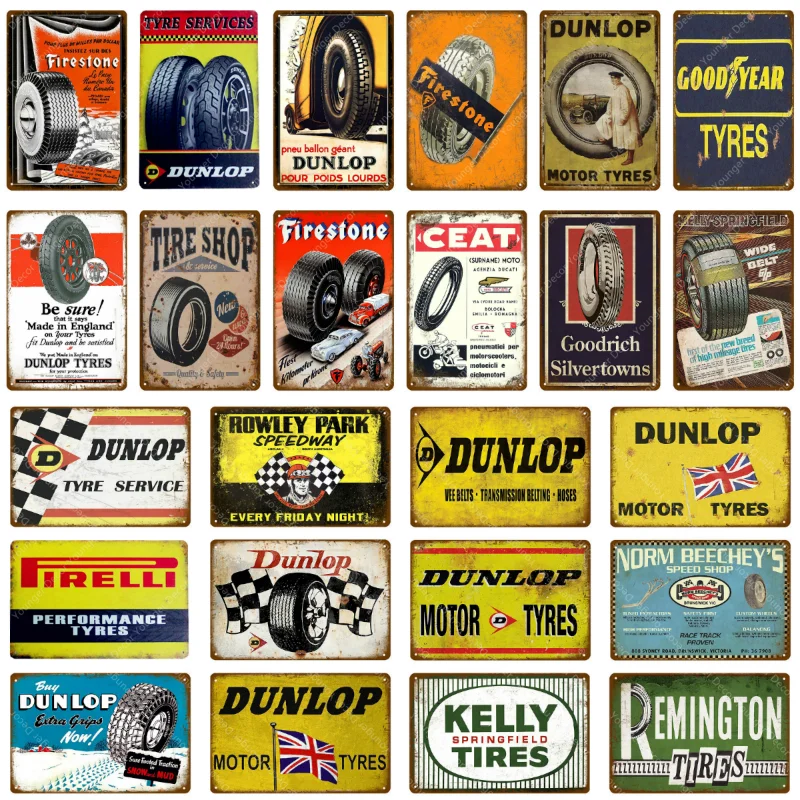 Motor Tire Metal Signs Vintage Plaque Retro Tin Sign Tyre Wall Decor For Garage Bar Pub Man Cave Iron Painting Decorative Plate