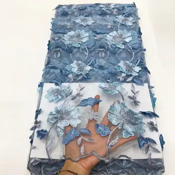 

New African lace fabric 2019 High Quality 3 d flowers Embroidered Brocade Lace french Tulle Lace Fabric for nigeria party dress