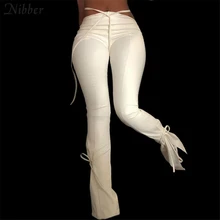 Nibber Fashionable Bandage Hollow Y2K Style Trousers Womens Street Casual Wear 2020 Autumn Winter PU Leather pencil pants Female