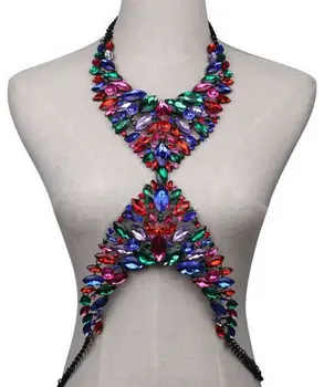 

New Summer Long Body Chain Sexy Handmade Crystal Gem Chunky Statement Necklace Initial Jewlery Harajuku Personalized