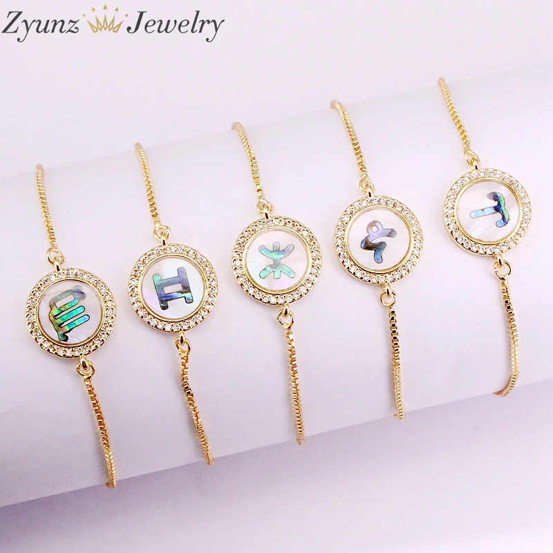 12 шт, астрологический Зодиак соединитель браслеты, золото латунь, CZ оболочки, ювелирные изделия с созвездиями