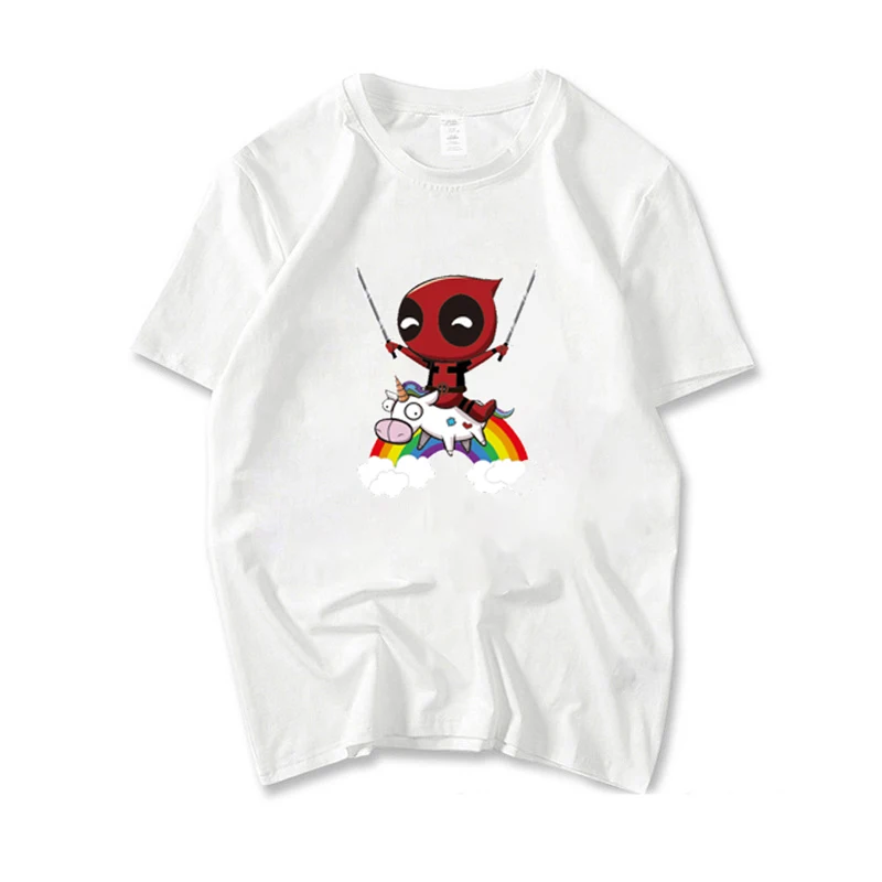 

Women Summer T-Shirt Deadpool Printed Creative Short Sleeve Casual Tee Shirt Round Neck Tops Unisex White Basic T Shirt