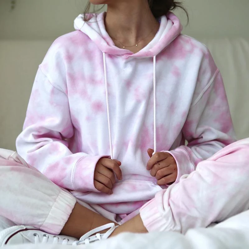 2 Pieces Tie Dye Long Sleeve Women Sets Hoodied Drawstring Sweatshirt+ Ankle Banded Pant Tracksuit 2020 Autumn Casual Female Se |
