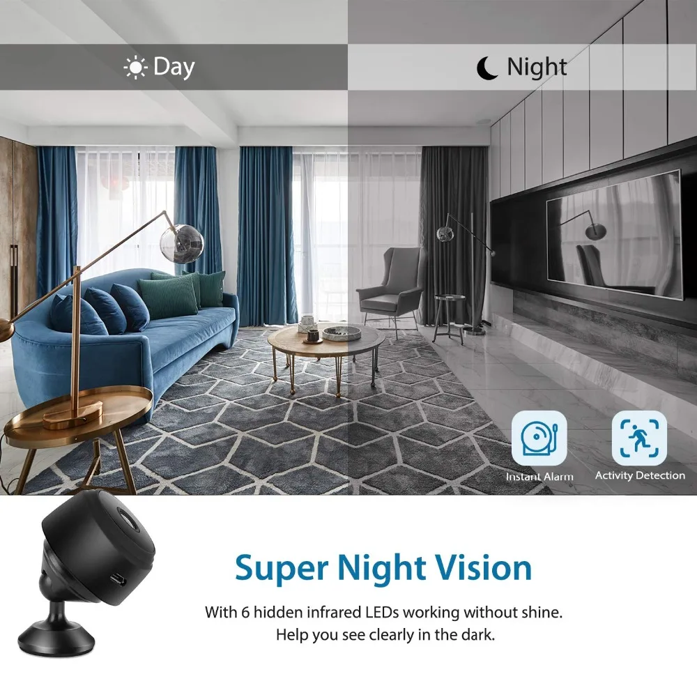 H8b401ed6124b4bf28a383bbc0bb719afv Micro Home Wireless Video CCTV Mini Security Surveillance with Wifi IP Camara Sensor Infrared CMOS 2MP Telefon Alarm Camera