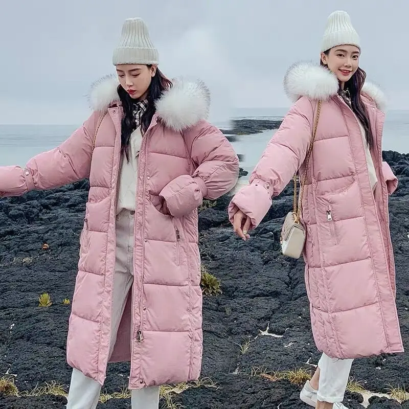 pink coat Повседневное хлопковое манто размера плюс, Hiver,, меховые толстовки с длинным рукавом, Корейская теплая длинная парка для женщин, зимнее пальто - Цвет: pink coat