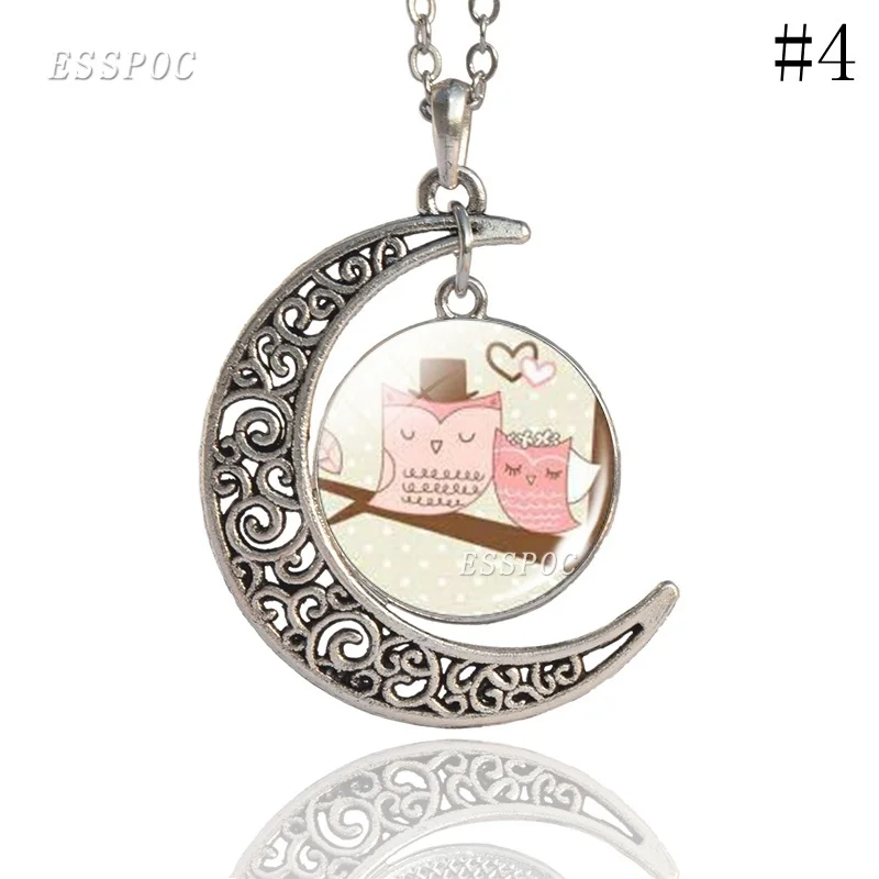 Милые животные сова стекло кабошон кулон тибетский серебряный полумесяц Кулон ожерелье прекрасный брелок ювелирные изделия