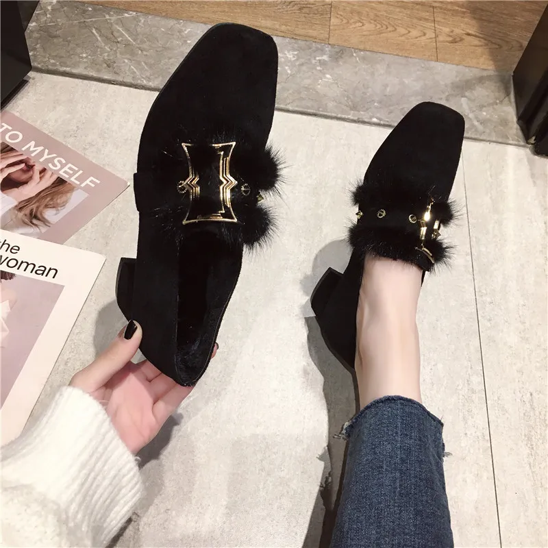 

Shoes New Style 2019 Trendy Shoes Cotton-padded Shoes Children in Chunky-Heel plus Velvet Autumn & Winter Square Head Foot Cover