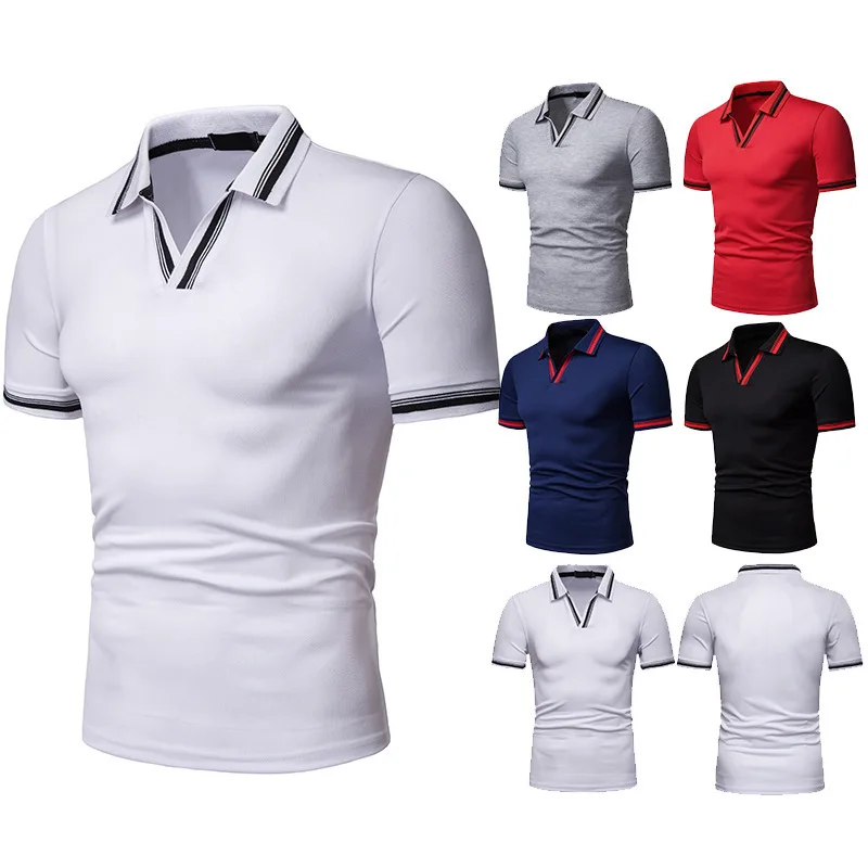 

2019 New Style Summer Men V-neck Loose-Fit Ouma Short Sleeve Polot Shirt Mixed Colors Collar Sports Casual Shirt