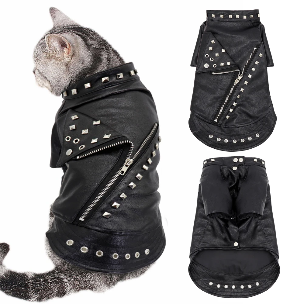 Leather Cat Jacket Warm Dogs Cat Clothes Coat Autumn Winter Pet Clothing Puppy Kitten Outfits Costumes