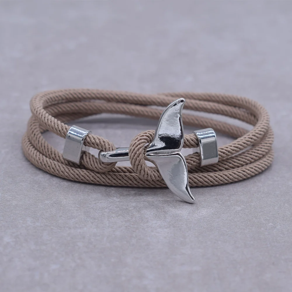 

Anchor Style Jewelry Ocean Silver color Whale Tail Charm Bracelet 2-3 laps Adjustable Rope Bracelets for Men Women Gifts