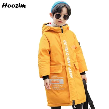 

Winter White Duck Down Jacket Boys 6-12 Years European Letter Hooded Outerwear Children Cute Cartoon Pattern Long Coat For Girls