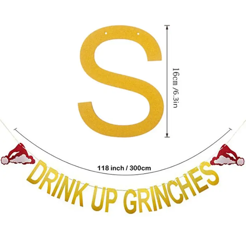 2 шт. Золотой блестящий напиток до Grinches Рождественская шляпа баннер-Drinch Рождественская вечеринка украшения Grinch украшения