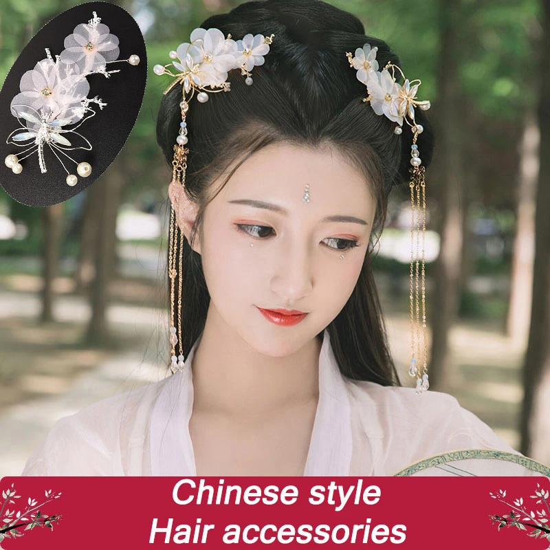 Chinese Traditional Hanfu Style Tassel Side Clip Hair clip Alloy pearl  Flower Antiqu Hairpin Headdress girls Hair accessories|Phụ kiện tóc cho nữ|  - AliExpress