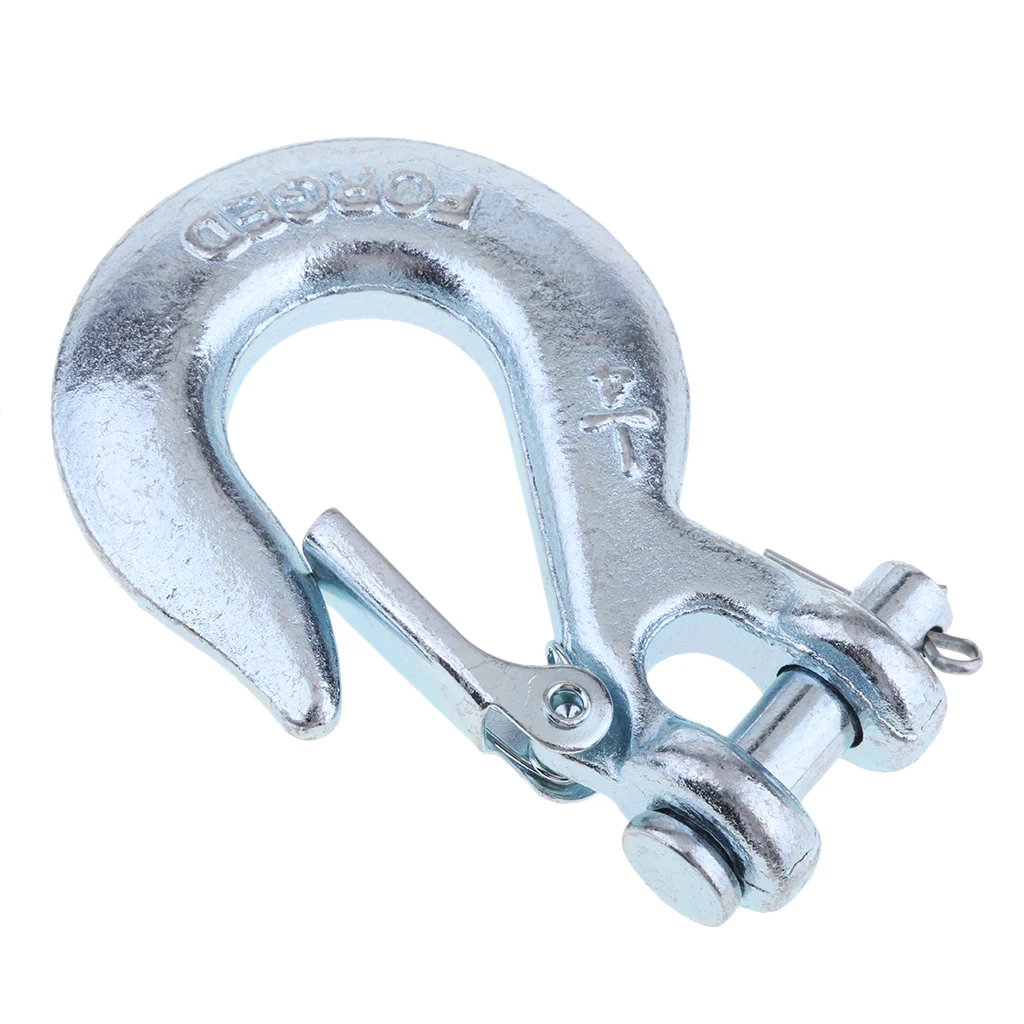 1/4 inch Clevis Slip Hook with Safety Latch - Heavy Duty Grade Steel Towing Winch Rope Clasps Clip Buckle - Silver