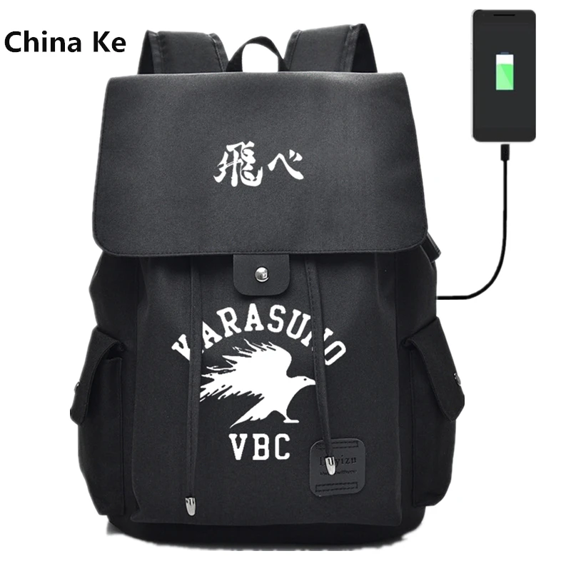 

Anime Haikyuu Karasuno USB Port Backpack Bag Zipper Messenger School Students Book Daypack Large Capacity Boy Travel Bag