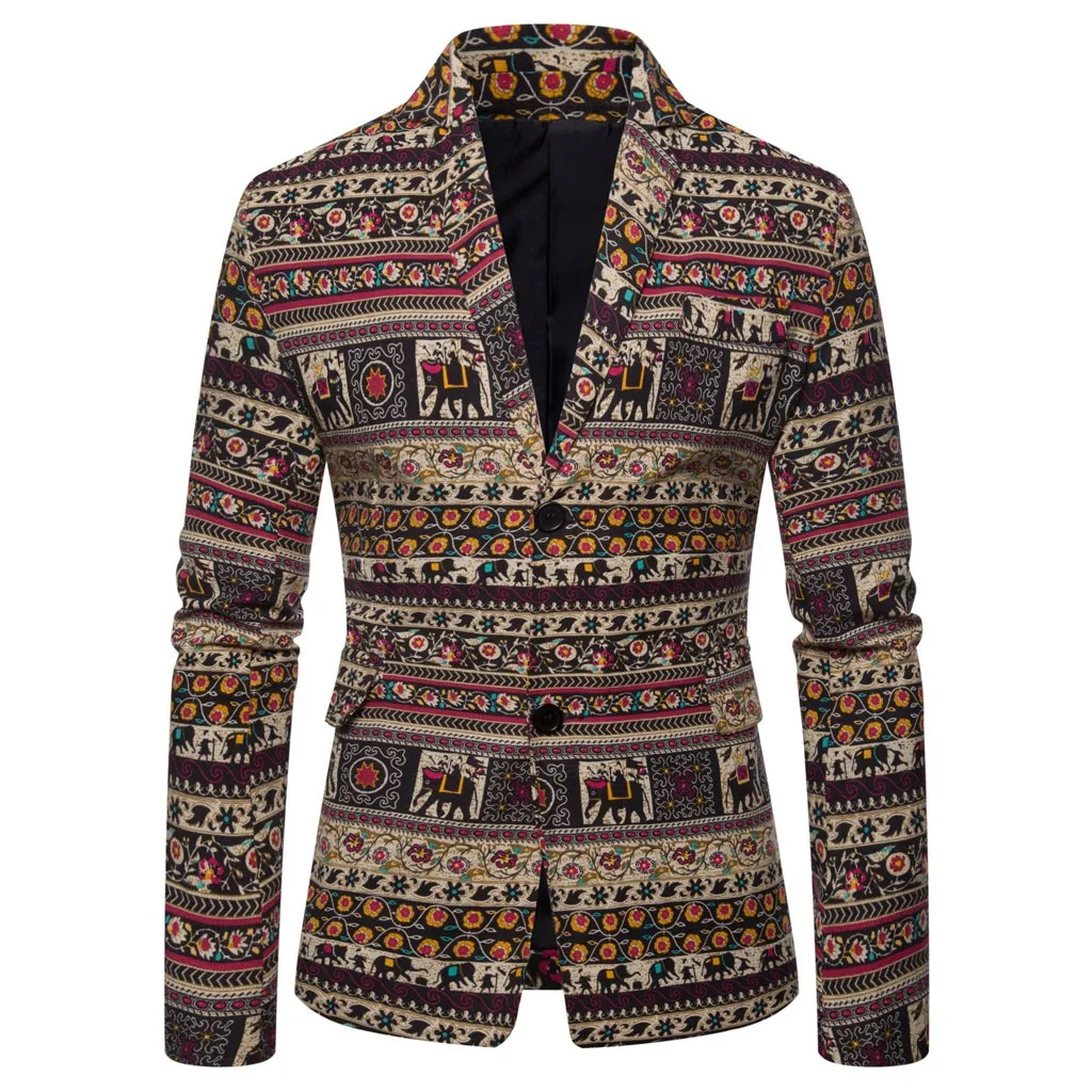 

Mens Casual Vintage Ethnic Printed Floral Suit Slim Fit Blazer Jacket Hip Hot Male Slim Fit Suit Jacket Singer Costume Y11.1