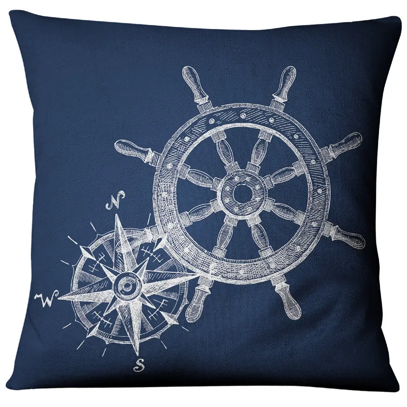 Blue Sea Compass Anchor Cushion Shell Starfish Pillows Mediterranean Throw Linen Pillowcase Home Decorative Decor Sofa Cushions 