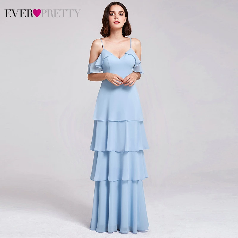 Элегантные платья подружки невесты Ever Pretty A-Line v-образным вырезом оборками Дешевые шифоновые длинные платья для свадебной вечеринки Vestidos Fiesta Boda