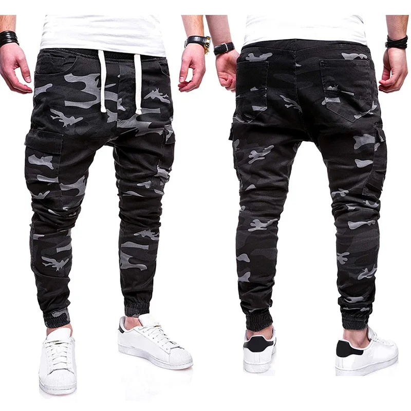 

2019 New Style Ouma Men Fashion Camouflage with Drawstring Belt Casual Pants Beam Leg Bib Overall 7489