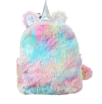 

Women Backpack Plush With PVC Bags Girls Unicorn Multicolour Matching Student School Bags Japanese And Korean Travel Shopping