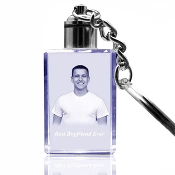 

3D Laser Engraved Crystal Keychain with Picture LED Light Custom Glass Photo Key Rings for Women Valentine's Day Wedding Gifts