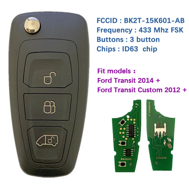 Replacement Flip Key Fob For Ford Transit 2014-2021 - 4 Button Remote OUCD6000022 315MHz